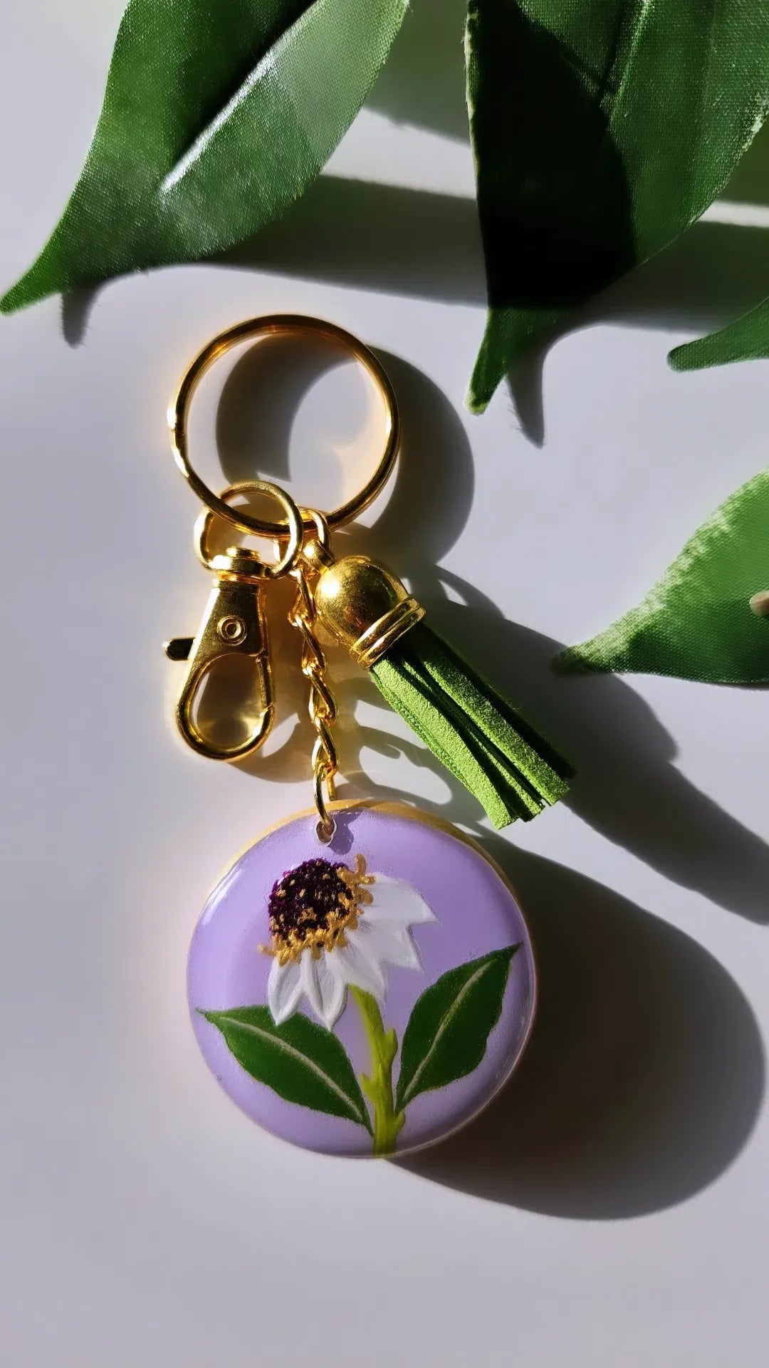 Hand Painted Floral Keychains | White Windflowers