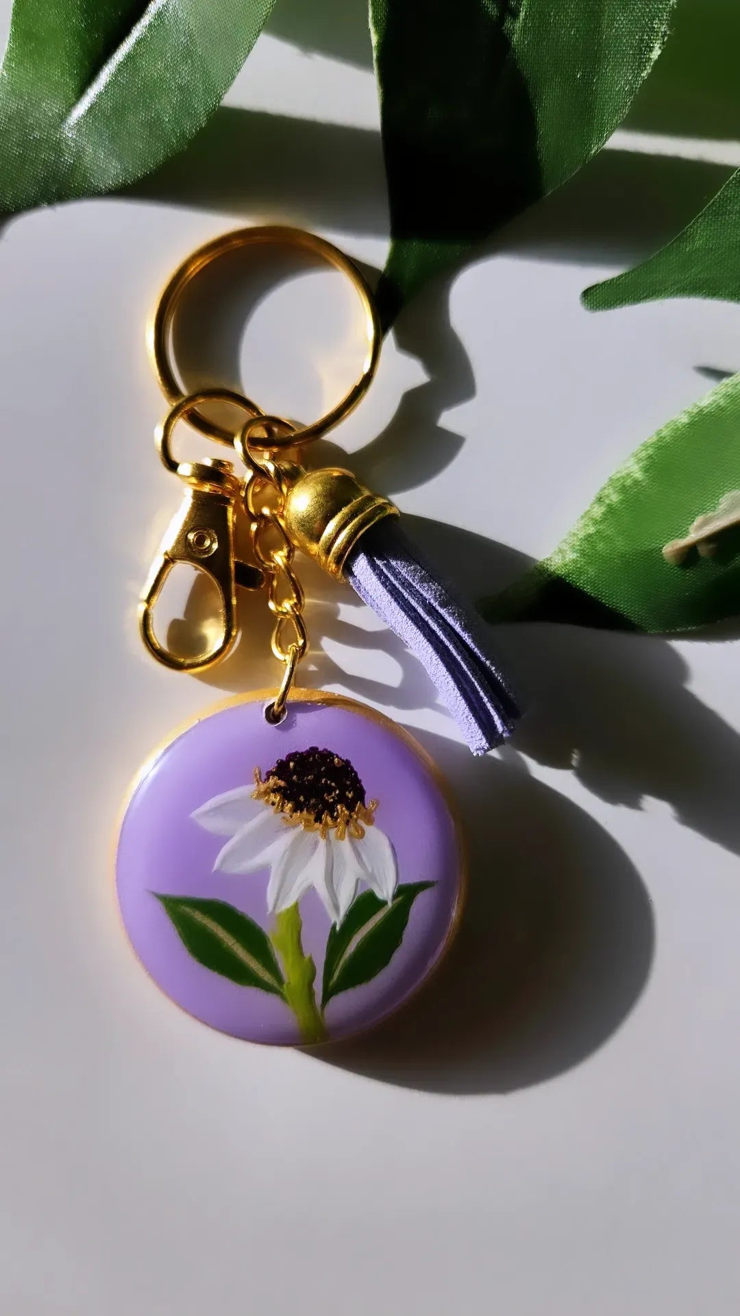 Hand Painted Floral Keychains | White Windflowers