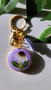 Hand Painted Floral Keychains | White Windflowers