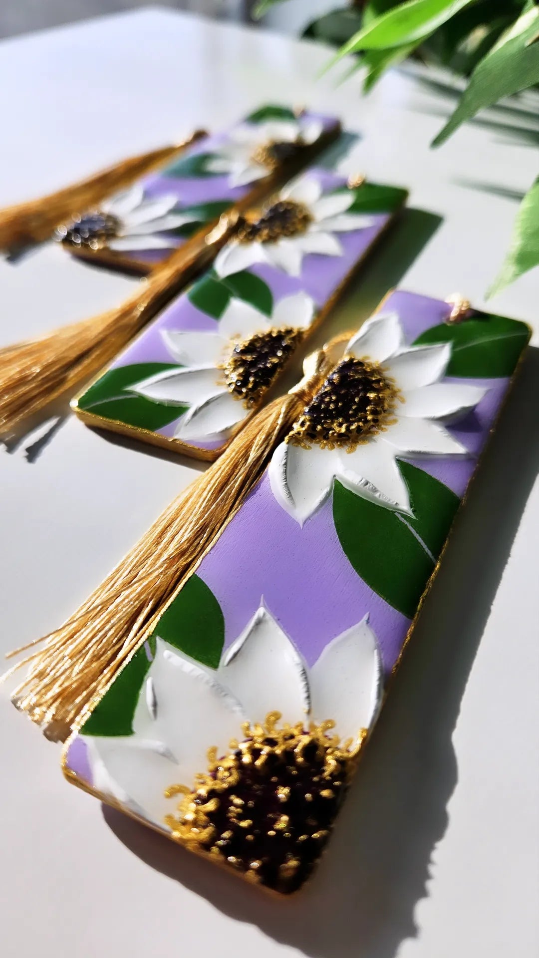 Hand Painted Floral Bookmarks | White Windflowers