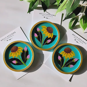 Hand Painted Floral Coasters & Jewelry Trays | Sunflower Vines