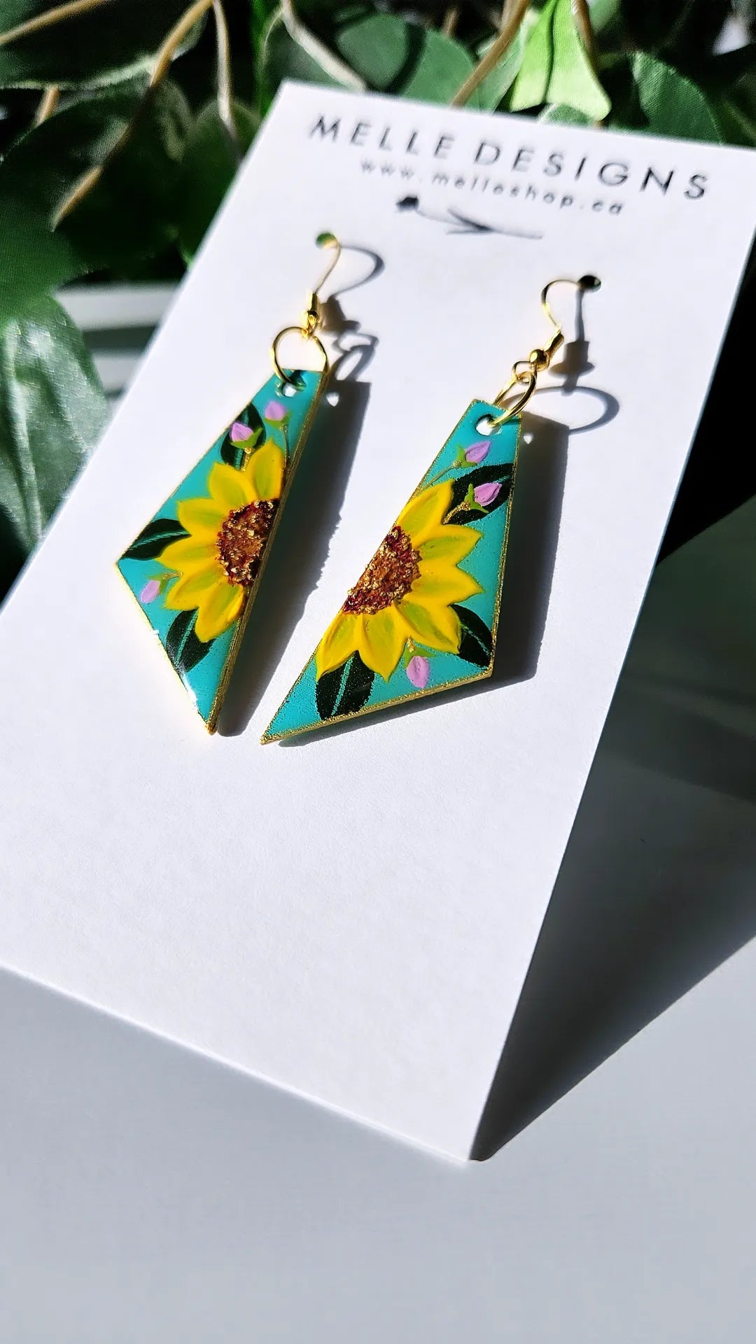 Hand Painted Floral Earrings | Sunflower Vines