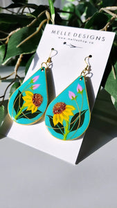 Hand Painted Floral Earrings | Sunflower Vines