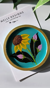 Hand Painted Floral Coasters & Jewelry Trays | Sunflower Vines