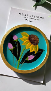 Hand Painted Floral Coasters & Jewelry Trays | Sunflower Vines