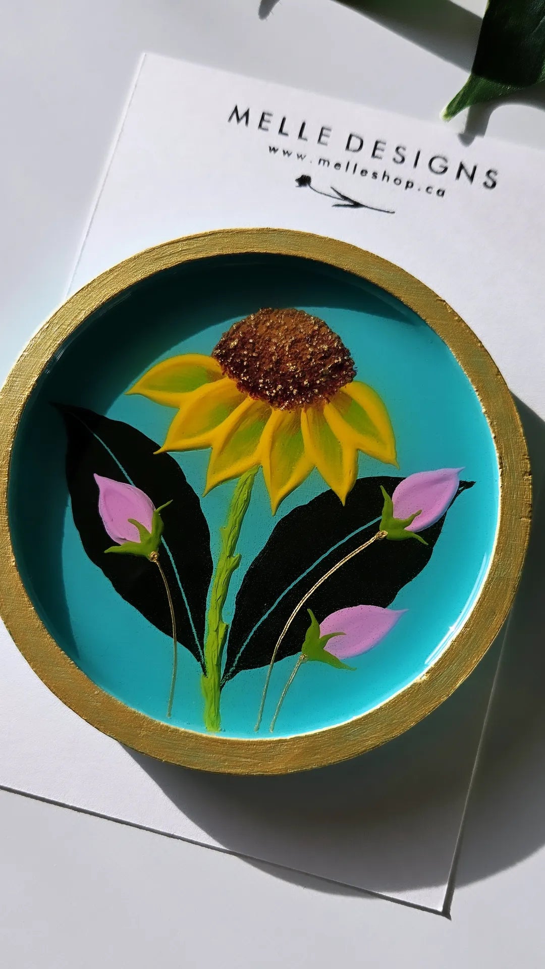 Hand Painted Floral Coasters & Jewelry Trays | Sunflower Vines