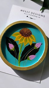 Hand Painted Floral Coasters & Jewelry Trays | Sunflower Vines