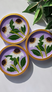 Hand Painted Floral Coasters & Jewelry Trays | White Windflowers