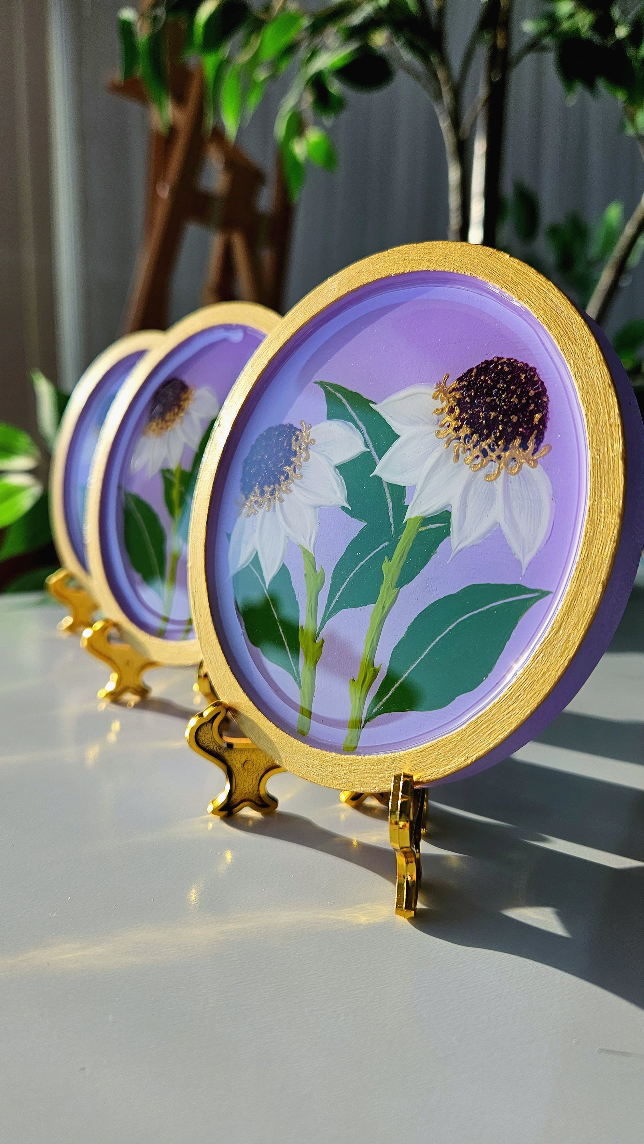 Hand Painted Floral Coasters & Jewelry Trays | White Windflowers