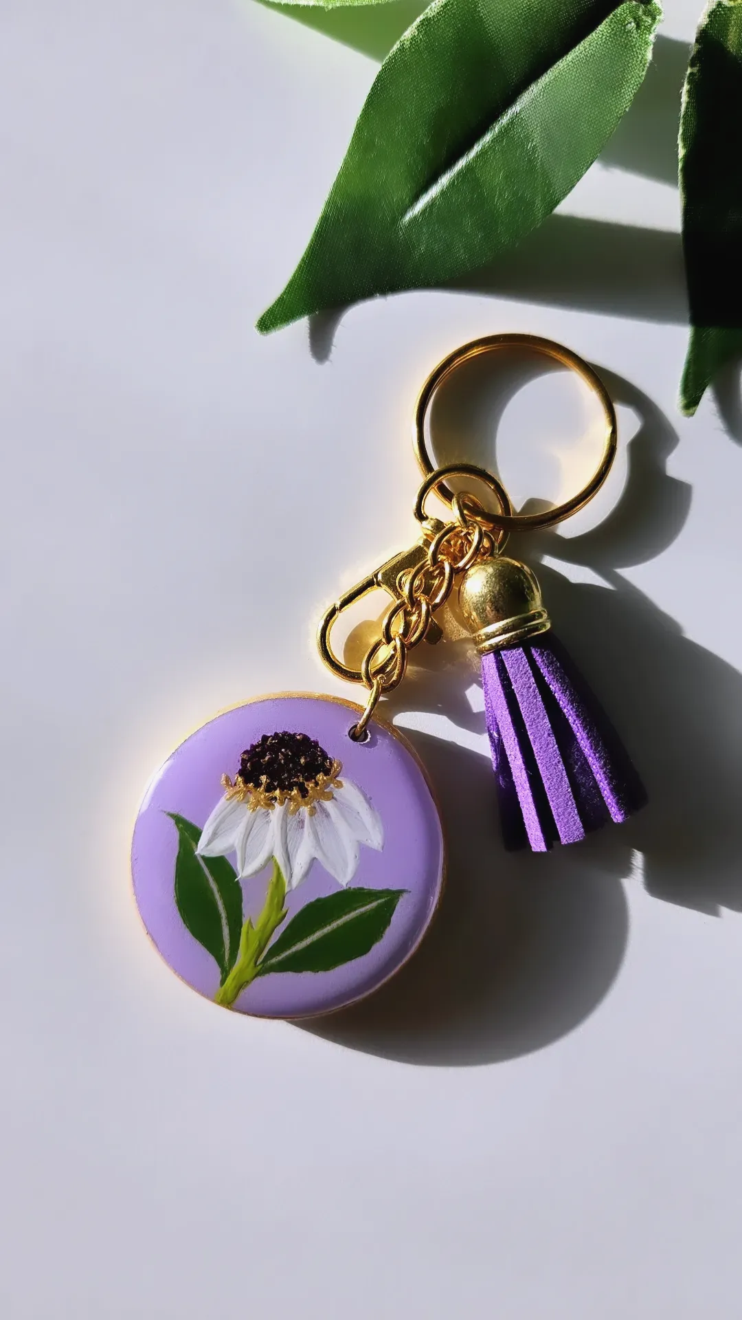 Hand Painted Floral Keychains | White Windflowers