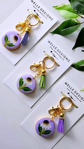 Hand Painted Floral Keychains | White Windflowers