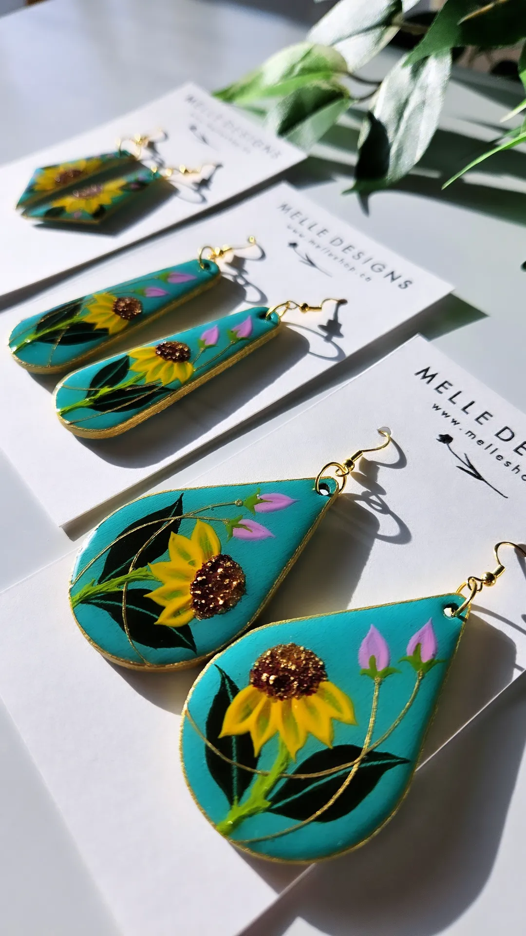 Hand Painted Floral Earrings | Sunflower Vines