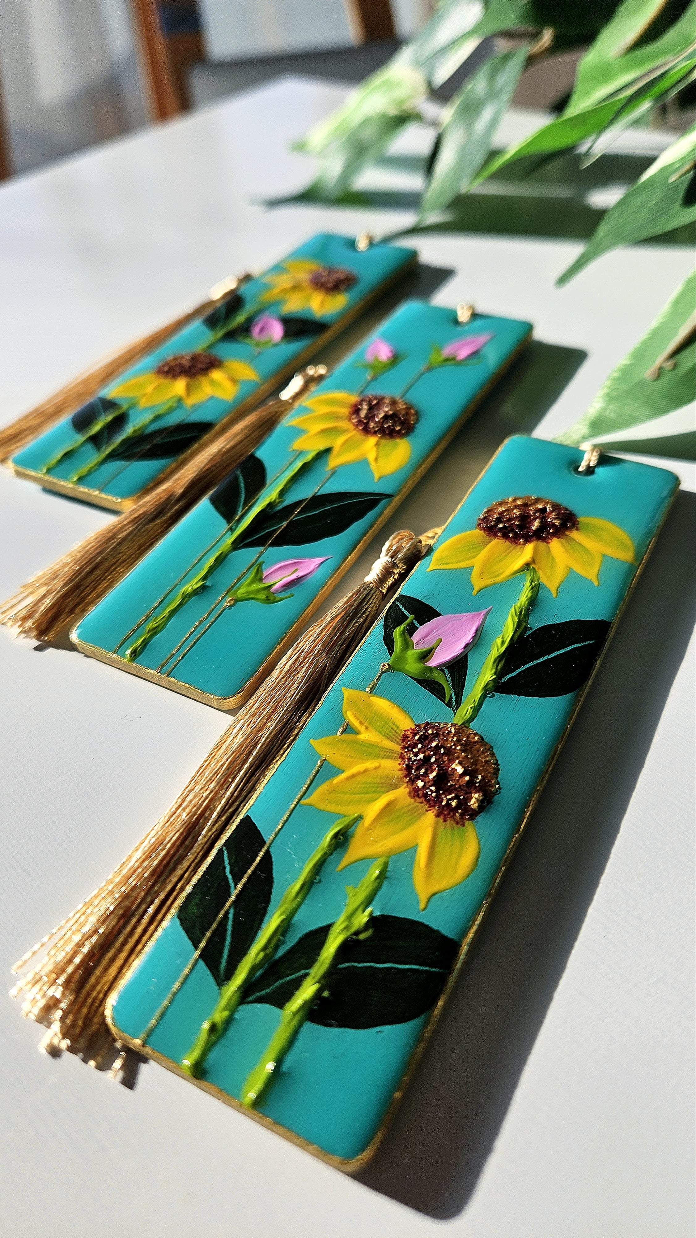 Hand Painted Floral Bookmarks | Sunflower Vines