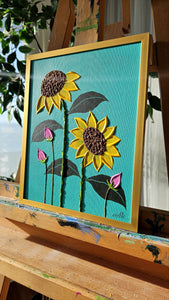 Original | Textured Floral Paintings | Set of 3 | "Sunflower Vines"