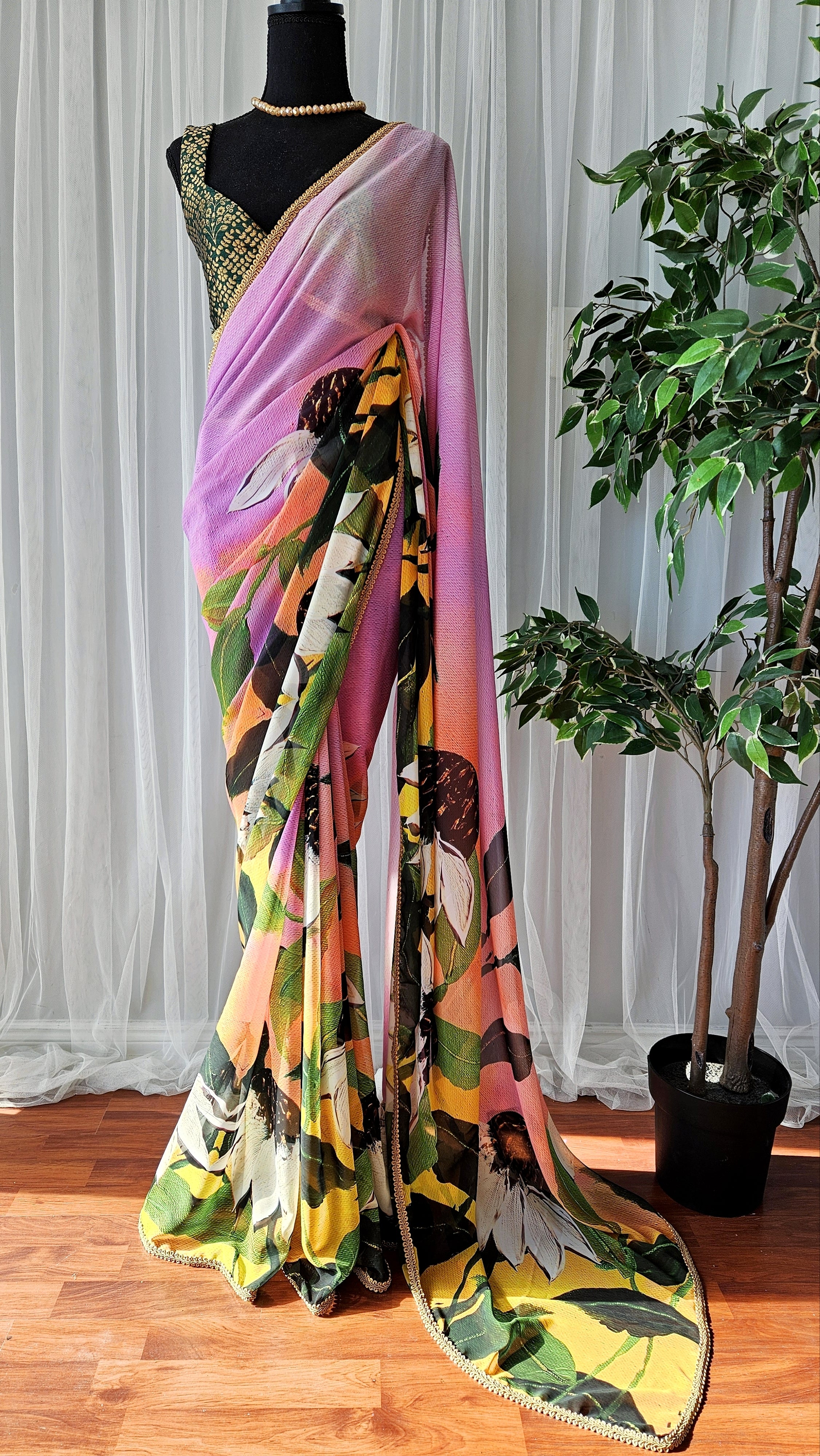 Handmade Floral Saree | "Mystical Garden"