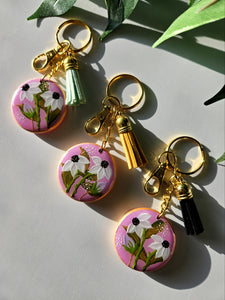 Hand Painted Floral Keychains | White Daisies