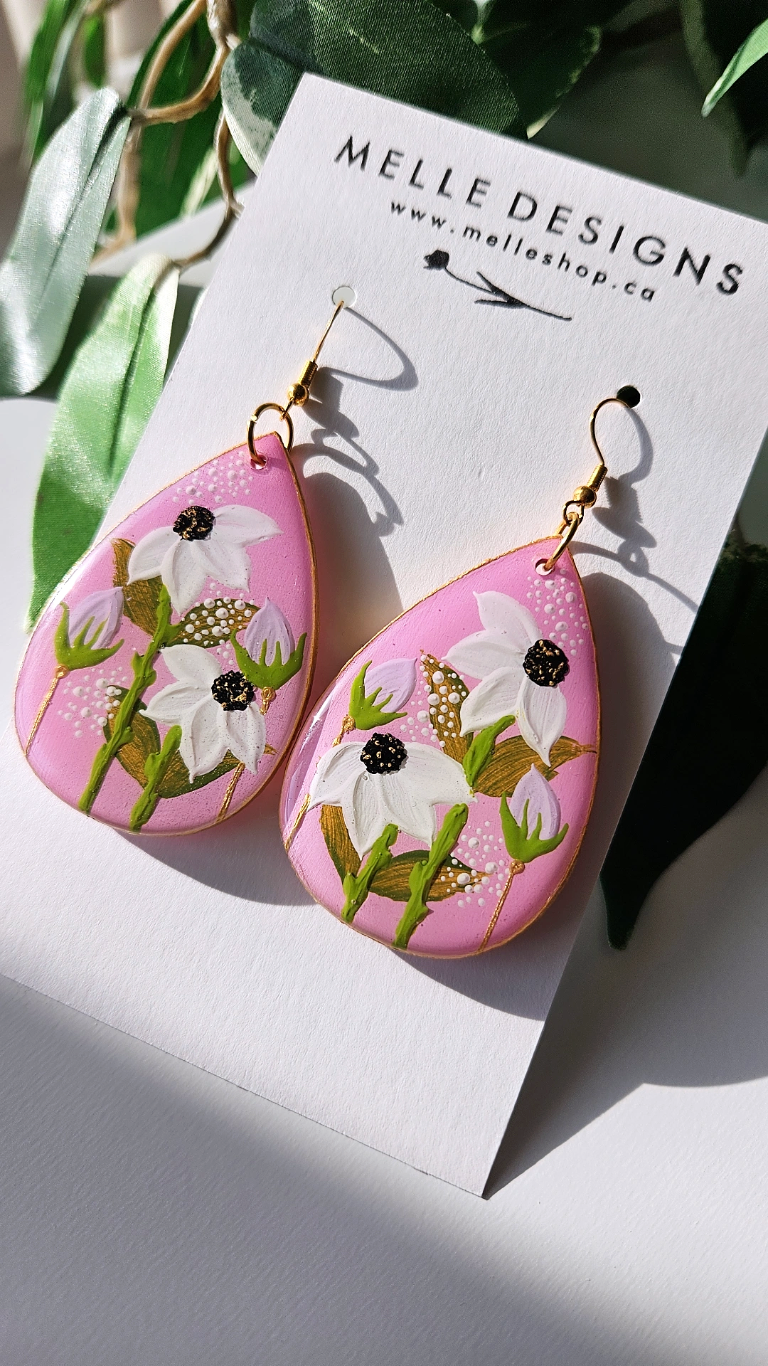 Hand Painted Floral Earrings | White Daisies