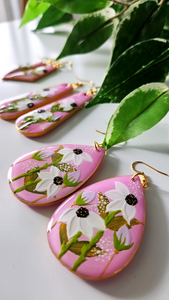 Hand Painted Floral Earrings | White Daisies