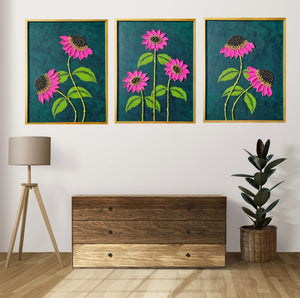 Original | Textured Floral Paintings | Set of 3 | Rosy Florals