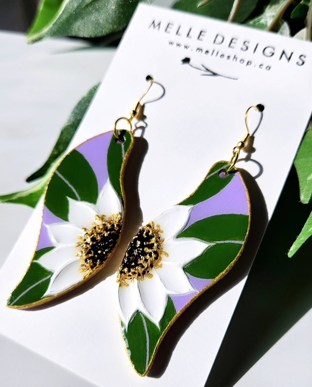 Hand Painted Floral Earrings | White Windflowers