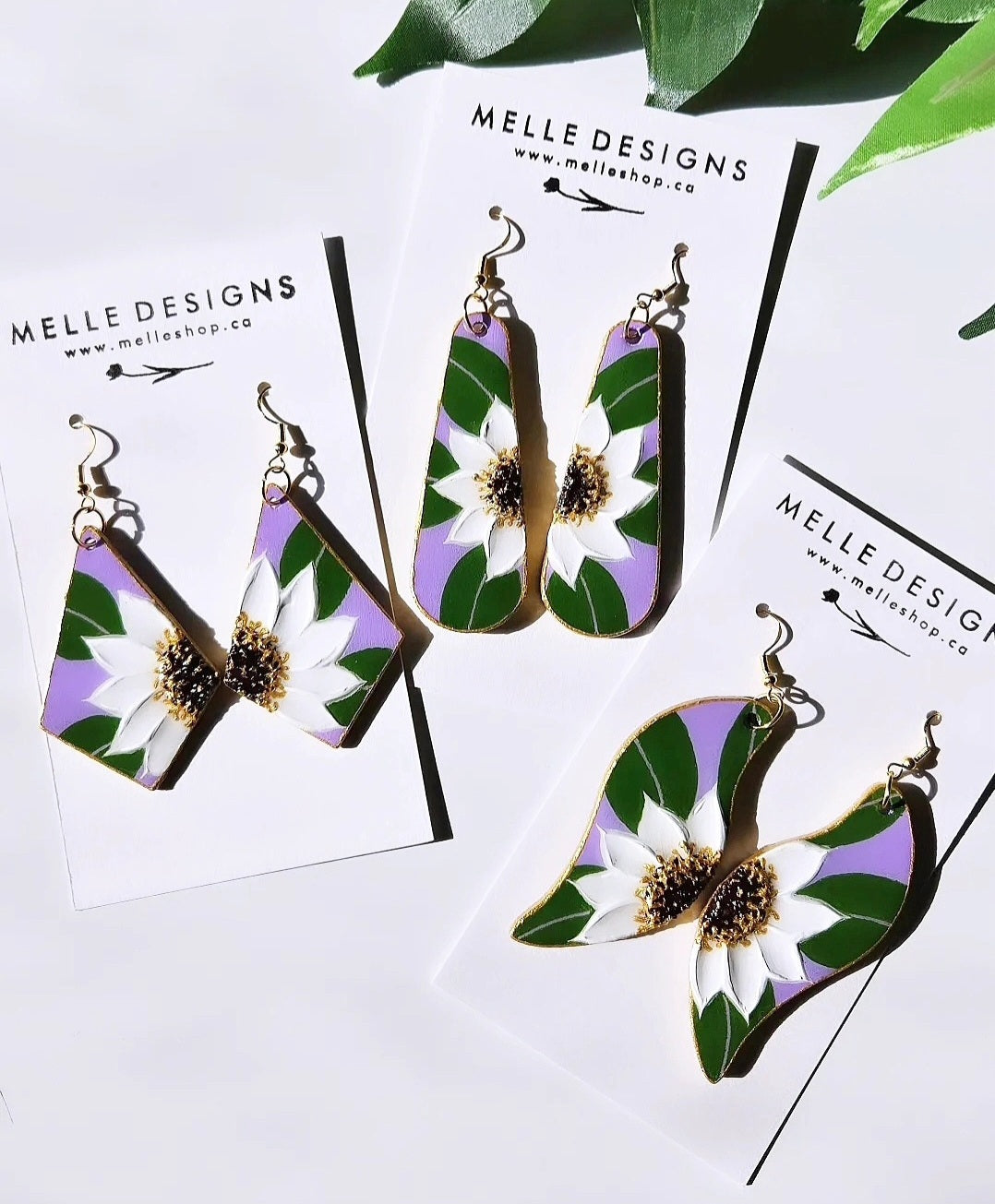 Hand Painted Floral Earrings | White Windflowers