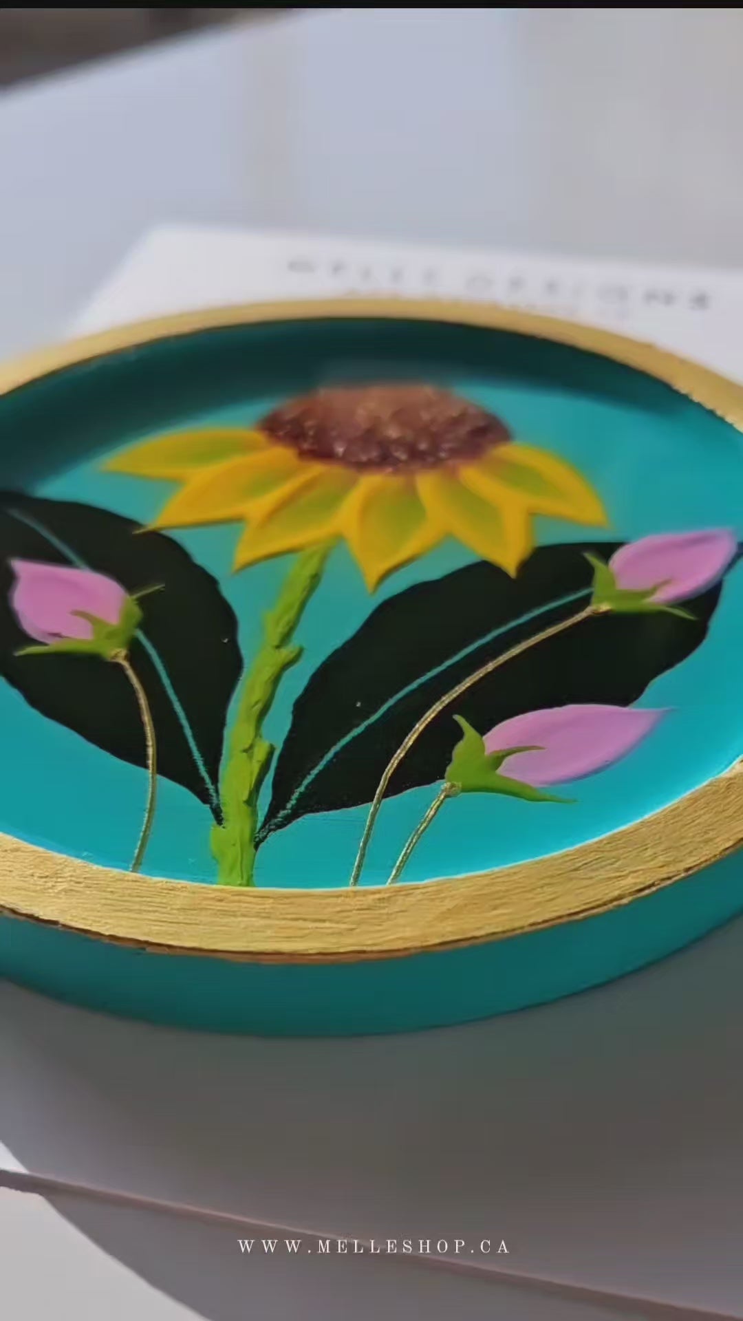 Hand Painted Floral Coasters & Jewelry Trays | Sunflower Vines