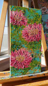 Original | Textured Floral Artwork | "Water Lilies Dancing in the Sun" | 20x10in