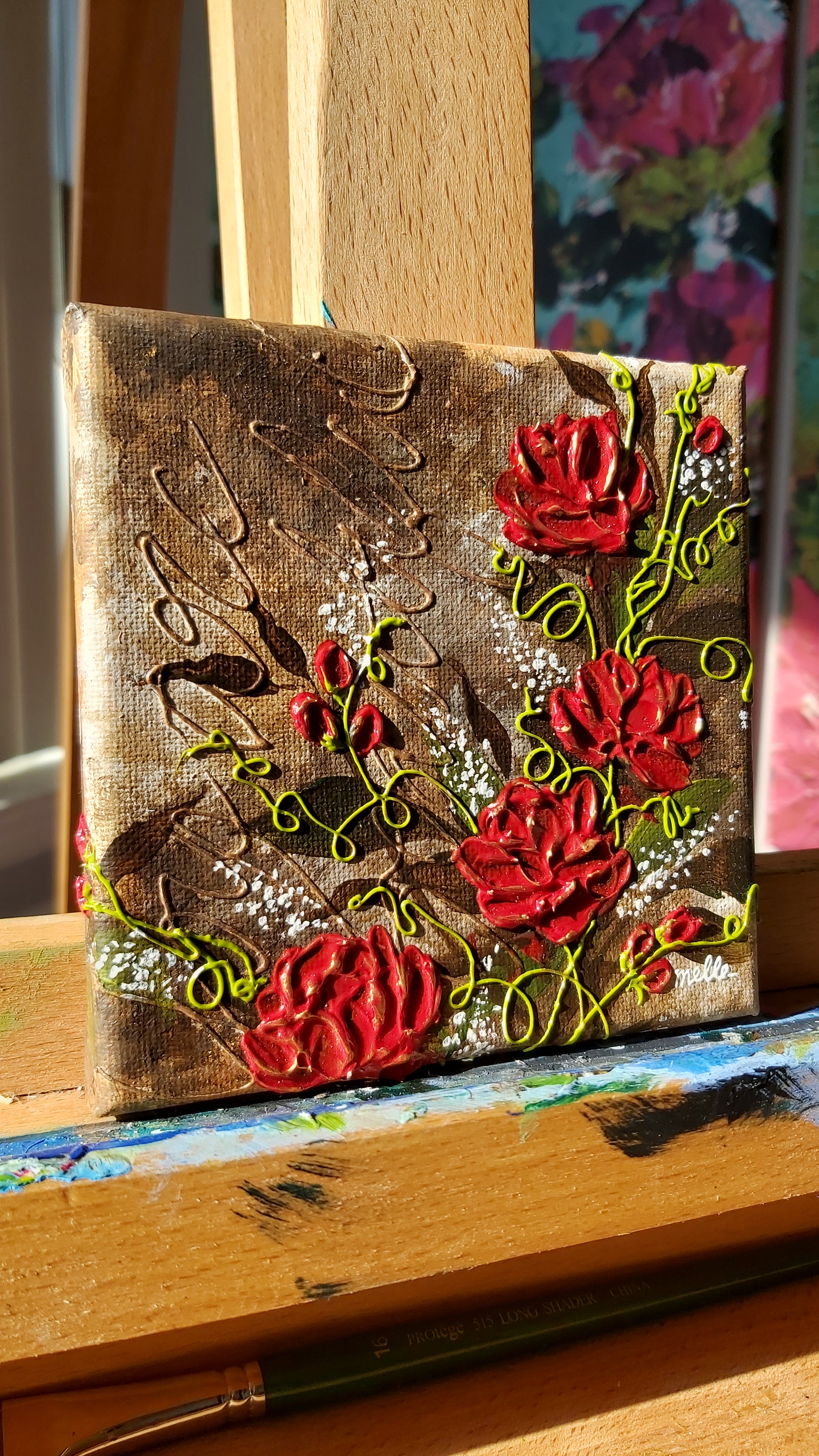 Original | Textured Floral Artwork | "You Are Beautiful" | 4x4in