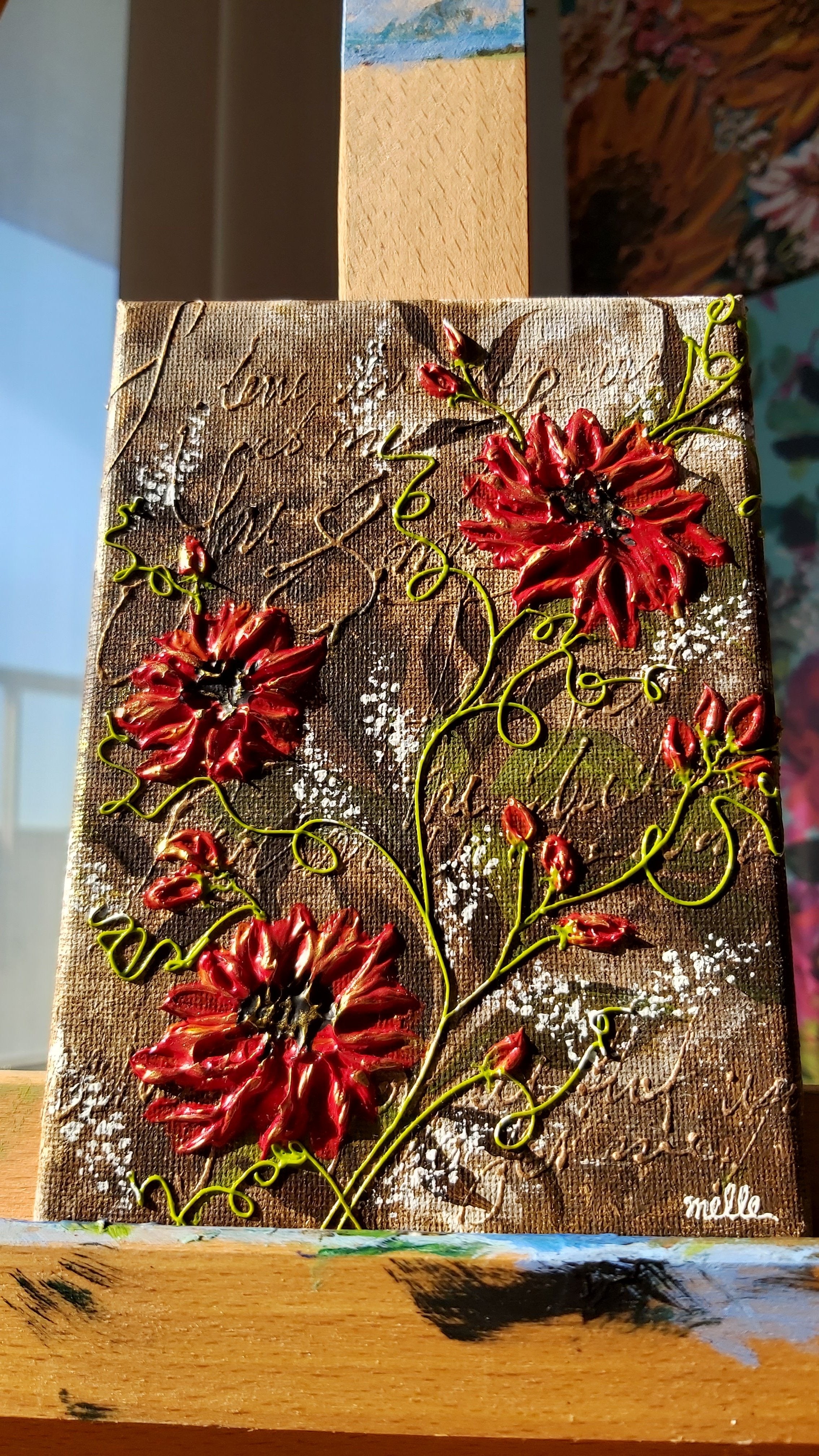 Original | Textured Floral Artwork | "A Note to Love Yourself" | 7x5in