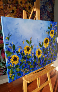 Original | Textured Floral Artwork | "Sea of Sunflowers" | 24x36in