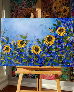 Original | Textured Floral Artwork | "Sea of Sunflowers" | 24x36in