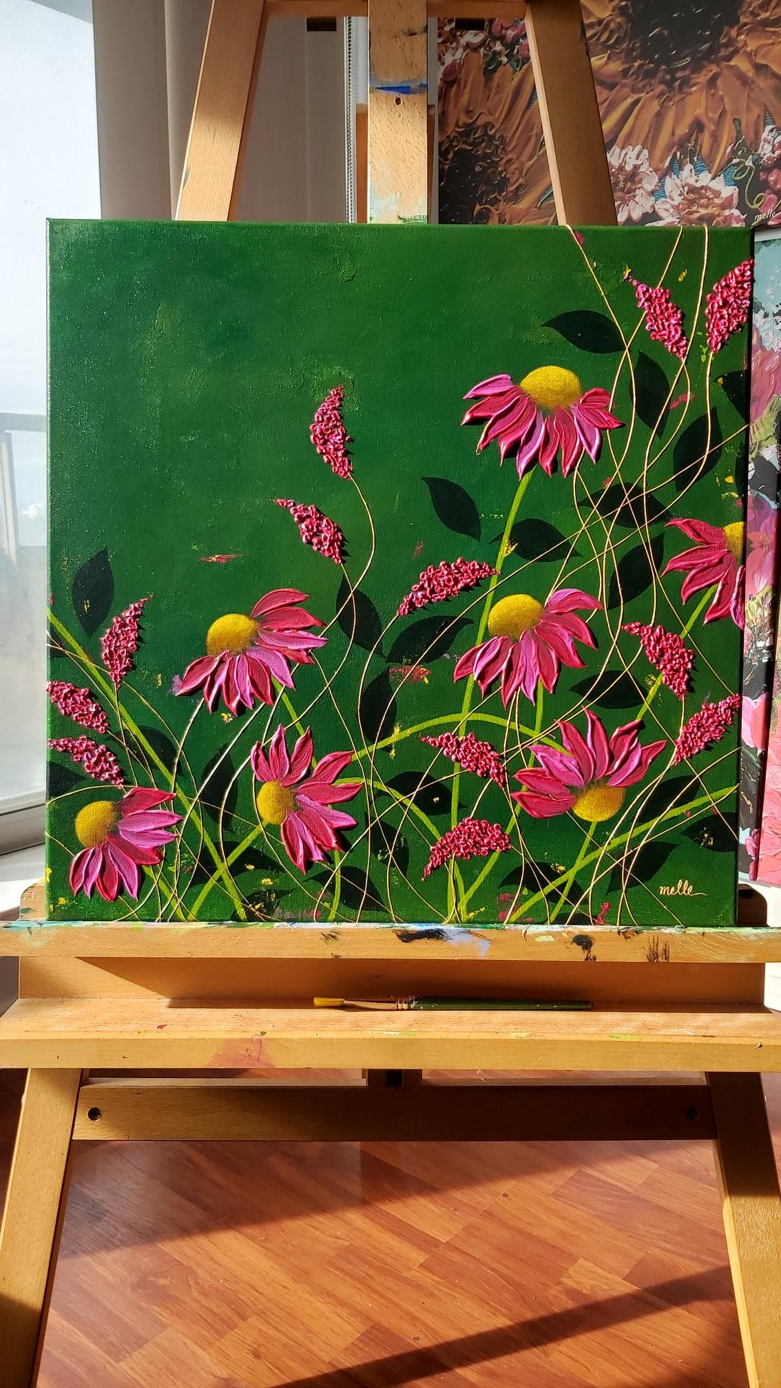 Original | Textured Floral Artwork | "Dancing Daisies" | 20x20in