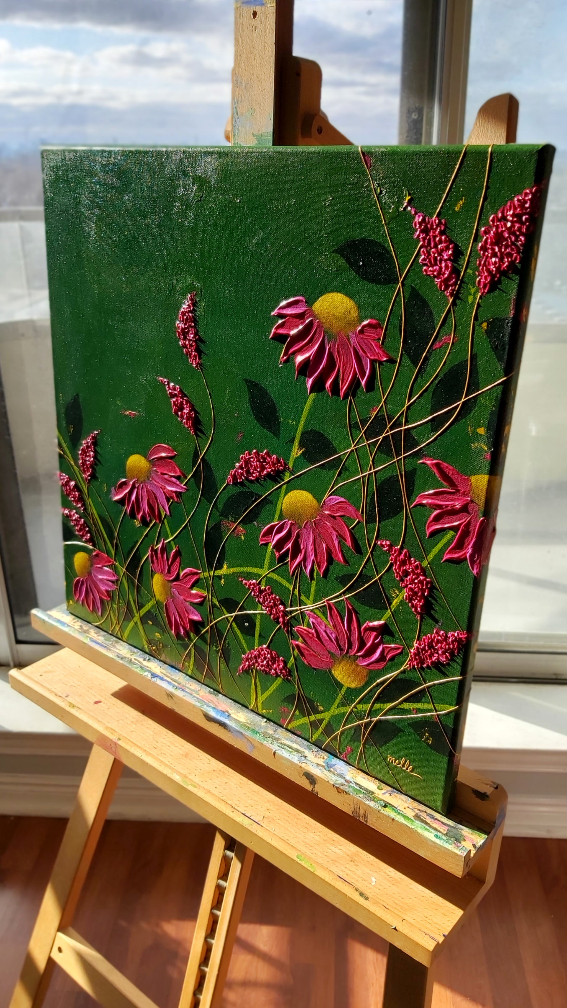 Original | Textured Floral Artwork | "Dancing Daisies" | 20x20in