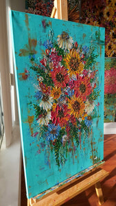 Original | Textured Floral Artwork | "Morning Bouquet" | 36x24in