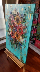 Original | Textured Floral Artwork | "Morning Bouquet" | 36x24in