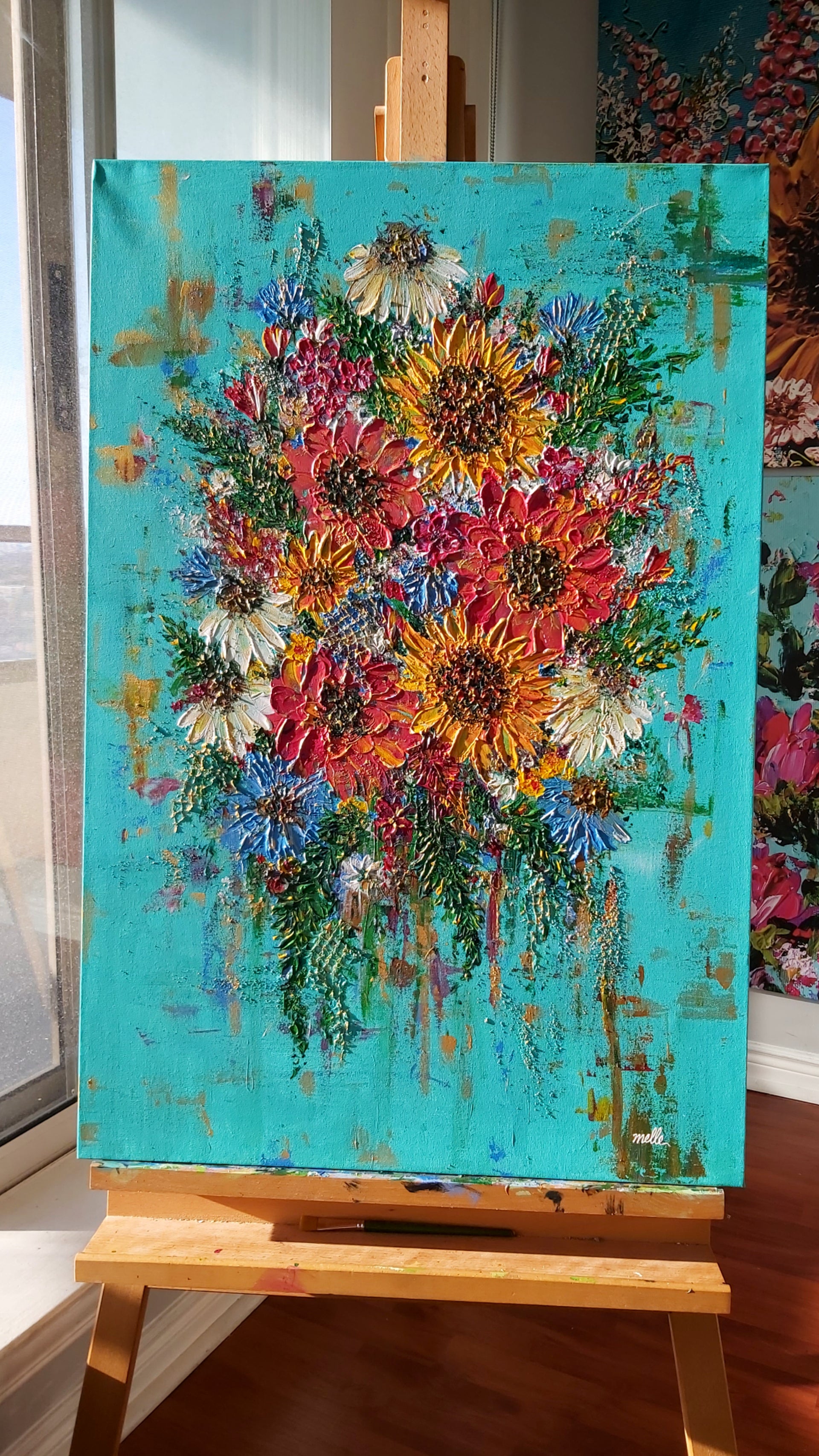 Original | Textured Floral Artwork | "Morning Bouquet" | 36x24in