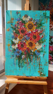 Original | Textured Floral Artwork | "Morning Bouquet" | 36x24in