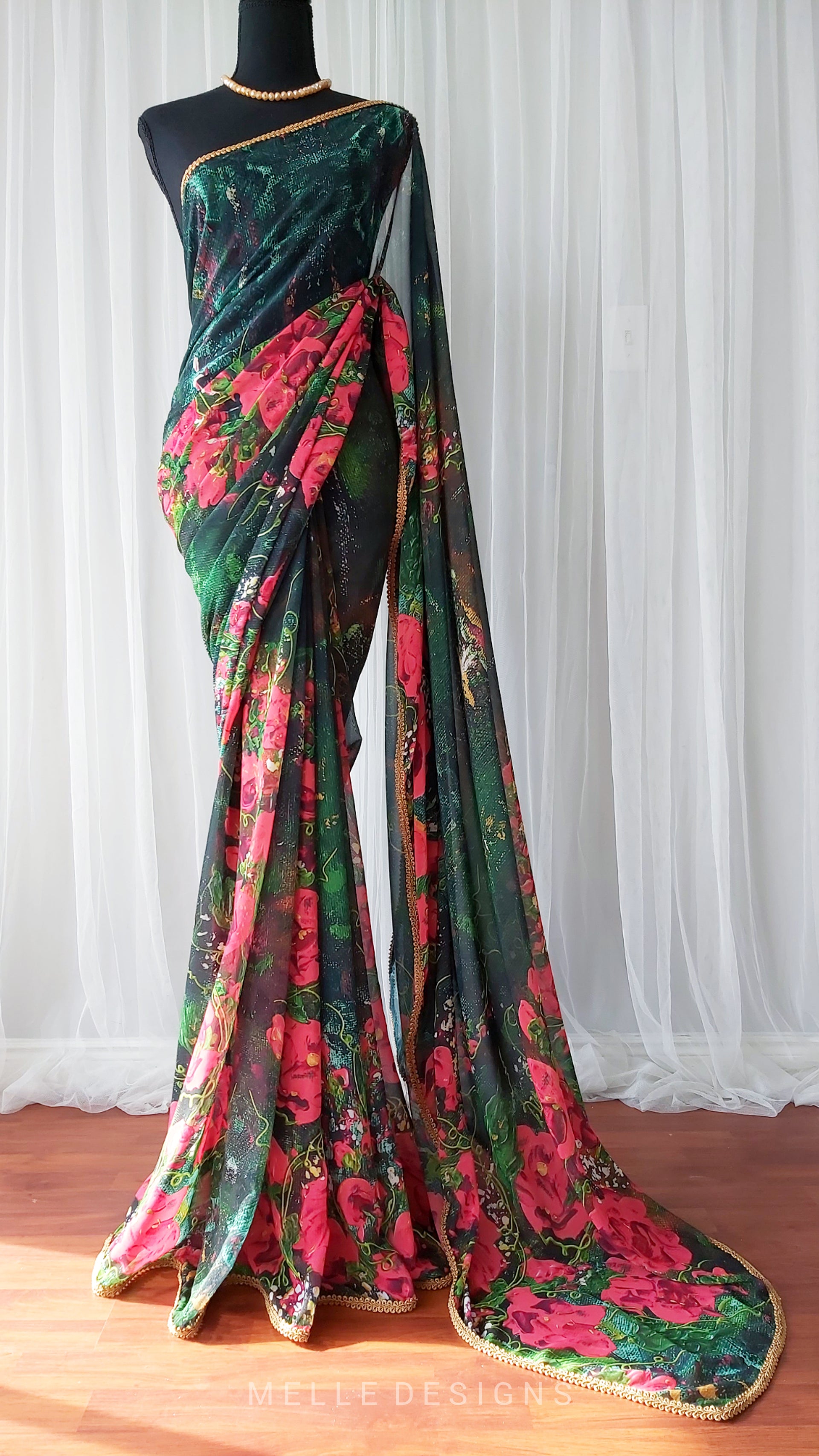 Handmade Floral Saree | "Sweet Peas & Vines"