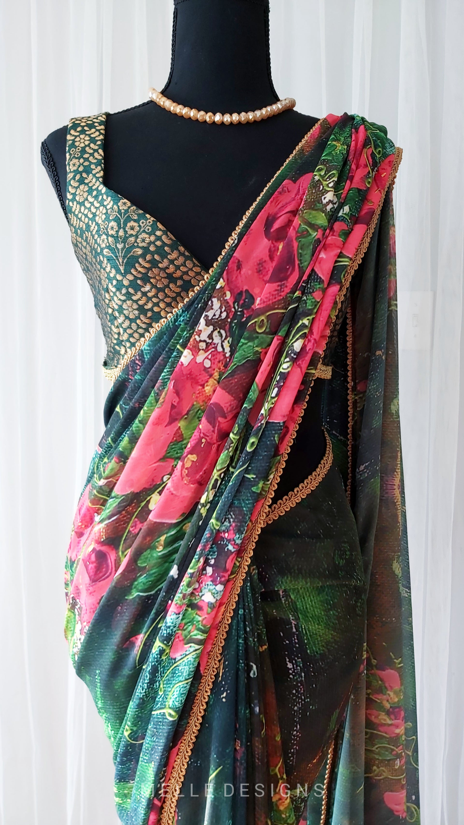 Handmade Floral Saree | "Sweet Peas & Vines"