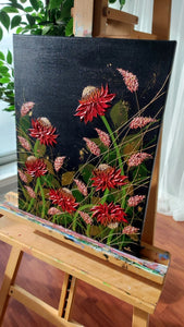 Original | Textured Floral Artwork | "Blooming Red Lotus" | 20x16in