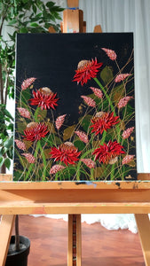 Original | Textured Floral Artwork | "Blooming Red Lotus" | 20x16in