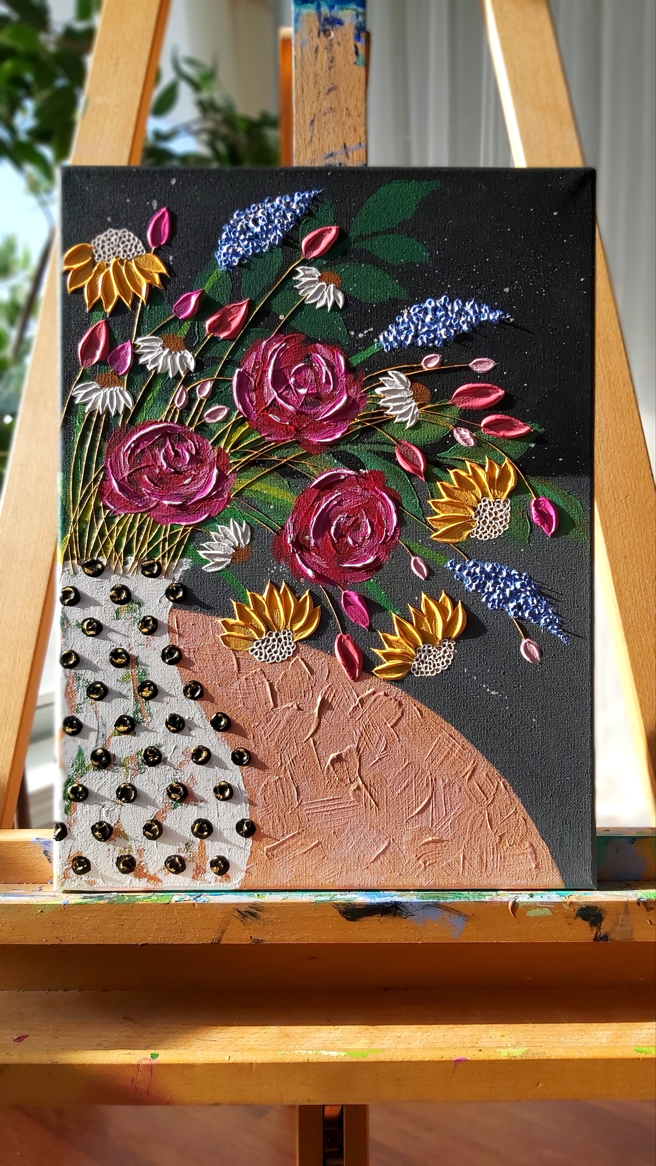 Original | Textured Floral Artwork | "Vintage Roses" | 16x11in per canvas